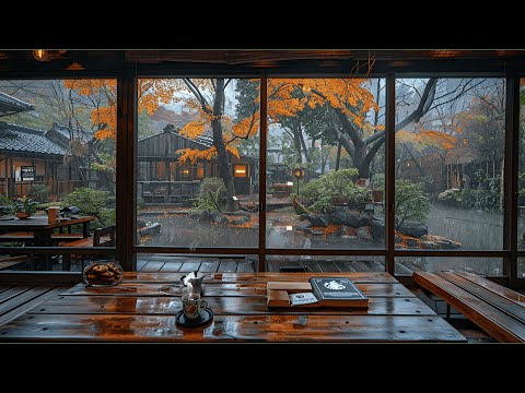 Rainy Autumn Cafe Ambience with Smooth Jazz Relaxing Music & Rain Sounds for Work, Focus, Study 🍂🍁☕️