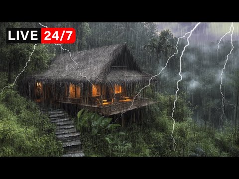 🔴Thunderstorm sounds for sleeping | Heavy rainfall in the rainforests of Bali