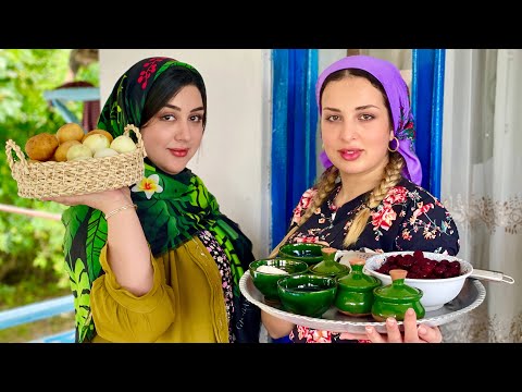 🍒Village Girls Cook Cherry Rice with Chicken🍒Albaloo Polo | Persian Saffron and Sour Cherry Rice