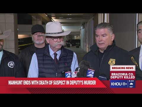 HPD, U.S. Marshals Office give update after suspect accused of killing officer was shot and killed