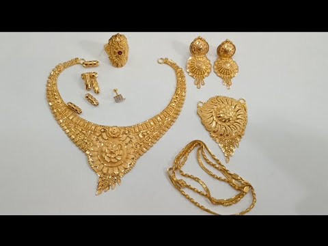 hallmark gold complete jewellery designs 2023 // gold bridal jewellery designs with weight & price