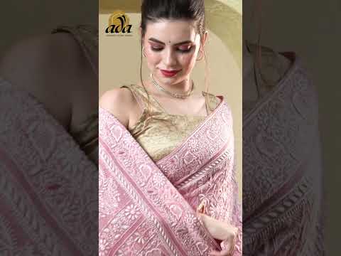 Ada Hand Embroidered Onion Pink Pure Georgette Saree with Intricate Chikankari and Embellishments