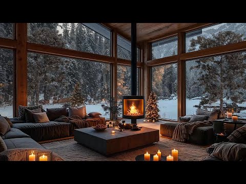 Serene Winter Cabin ❄️ Smooth Jazz and Fireplace Sounds in a Snowy Setting