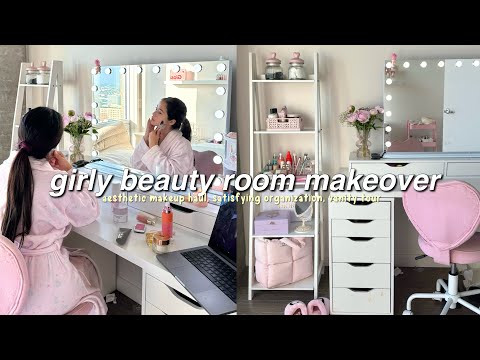 my dream makeup room transformation 🎀 satisfying organization, huge PR haul, setting up vanity