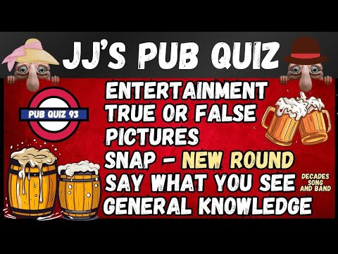 Pub Quiz No93 - 6 Different Rounds - 38 Questions & Answers - 90 Points to Win. trivia/Fun Quiz