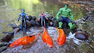 Mencari Mainan Ultraman Zero, Ultraman Orb, Ultraman Ginga, Taiga, Hulk dan Ikan Koi Besar Di Sungai