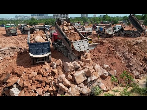 The Greatest Huge Land Filling Using Mountain Rock & Soil Leveling Bulldozer Komatsu  D65E, D61PX