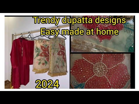 very easy hand painted dupatta at home|trendy dupatta designs|handwork dupatta|aesthetic dupatta