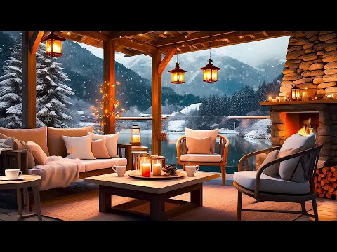 Cozy Winter Café Ambience ❄️ Smooth Jazz Music & Crackling Fireplace For Relaxation And Focus