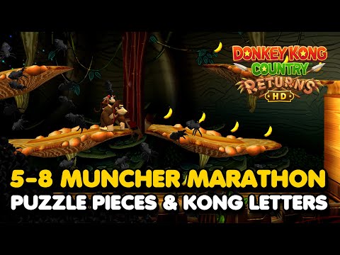 Donkey Kong Country Returns HD - Muncher Marathon 5-8 (All Puzzle Pieces & KONG Letters)