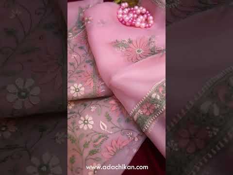 Ada presents Bubblegum Pink Pure Organza kurta dupatta with delicate Chikankari