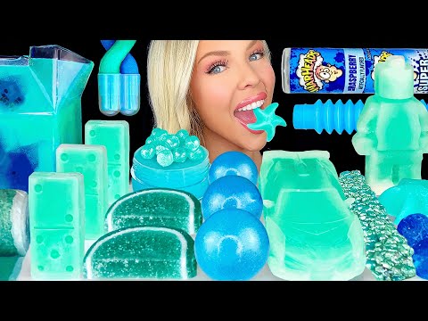 ASMR MUKBANG, Teal Blue Dessert, Wax Car, Edible Makeup, Lego Man, Blue Raspberry Drink, Jelly 먹방