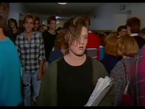 Following High School students in the hallways in 1987