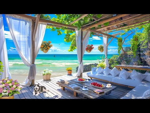 Positive Bossa Nova Jazz Music & Ocean Wave Sounds at Seaside Coffee Shop Ambience for Relaxation