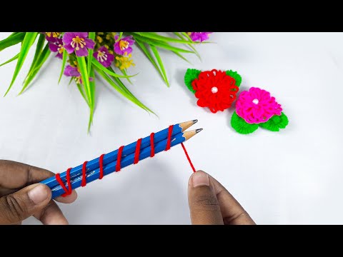 Amazing Hand Embroidery flower design trick with pencil | Very Easy Hand making flower idea