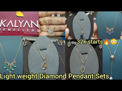 Light weight Diamond Pendant Chain and Earrings set with  price from Kalyan Jewellers starts 32000/-