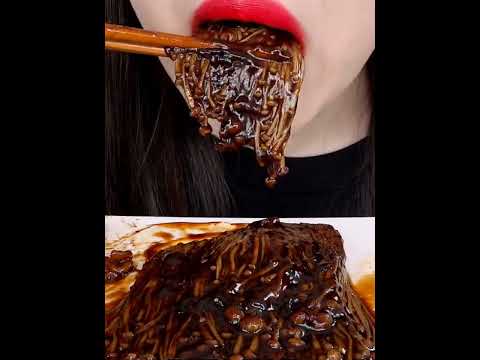 SPICY Enoki Mushroom ASMR || crunchy eating sounds #asmr #mukbang #enokimushroom