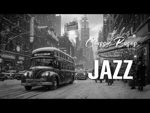 Snowy New York Streets ❄️ Swing Jazz & Classic Buses of the 1930s-1940s | A Journey Through Time