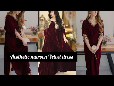 aesthetic maroon Velvet dress designs|| elegant maroon Velvet|| trending 2025 stylish velvet