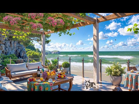 Seaside Cafe Ambience with Positive Bossa Nova Jazz & Ocean Wave Sounds for Relax, Stress Relief