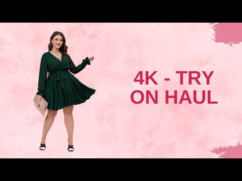 ✨ [4K] Plus Size Mini Dress Try-On Haul | Long Sleeve Wrap V-Neck  Dress | SCOMCHIC Women’s Fashion