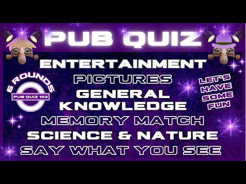 Fun Pub Quiz 103 - 6 Different Rounds - 42 Questions & Answers - 89 Points to Win. trivia quiz