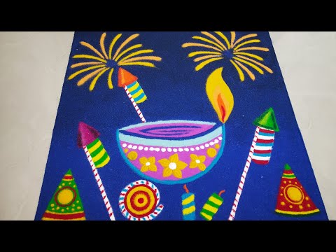 Diwali Special Diya with Crackers Rangoli || Diwali 2021 Rangoli