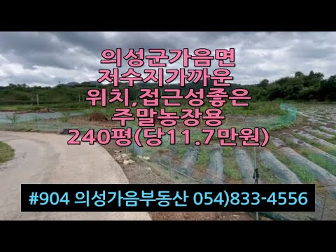 #904 의성가음부동산 계곡입구 확트인 남향 채전밭 240평 2800만 (당11.7만원) 전기가능 큰차진입 마을 저수지근처 위치좋은 다용도땅 주위 주말농장있음 #의성땅#주말농장