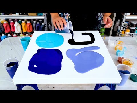 This Worked So WELL! - 4 Color Base - Paint and Water Blow Out in Blues! - Acrylic Pouring