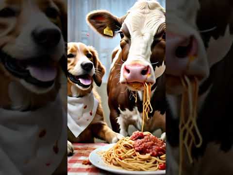 Dogs and cows eating on the dining table #dog #doglover #dogsworld #funny