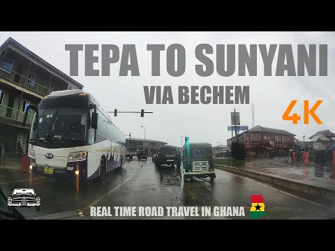 Tepa To Sunyani Rain Travel by Road via Bechem with a Mercedes Benz W202 C180 in Ghana 4K