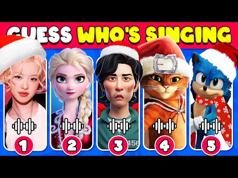 Guess WHO'S SINGING 🎤🎵 | Christmas Song Edition | Squid Game, Sonic the Hedgehog, Elsa, Rosé, Puss