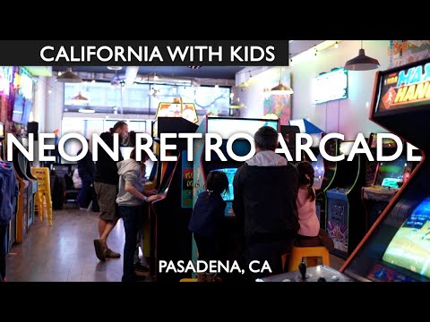 Old School Gaming At Neon Retro Arcade With Kids