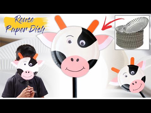 fun toys - best out of waste - reuse paper dish - mask - COW - paper craft - easy DIY animal mask