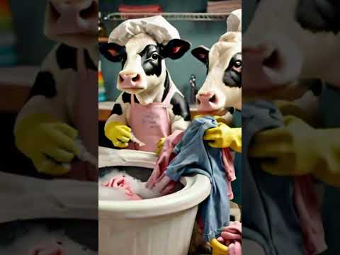 Cows washing clothes #cow #cowcow #funny