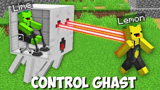 How to CONTROL A GHAST TO TROLL A FRIEND in Minecraft ? LEMON VS LIME CONTROL MOB !