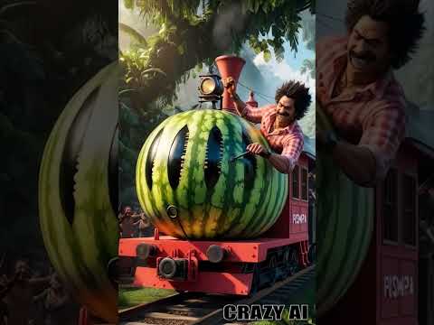 Monkey Takes Over Watermelon Train 🚂🍉 | Comedy Adventure! || #shorts #viralvideo  #funny #crazyai