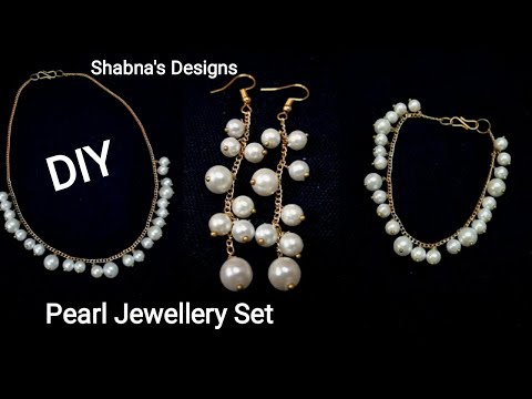 Pearl Jewellery | How To Make Pearl Necklace, Earrings & Bracelet At Home | DIY | Shabna's Designs