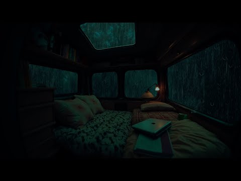 Gentle Rain on a Camping Car Roof - Lie down and spend the night in heavy rain, relax and be cozy