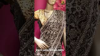 Ada Hand Embroidered #Black #Georgette Lucknowi #Chikankari #Saree With Blouse | Ada Chikan Studio