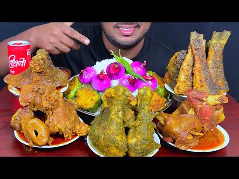 Eating Spicy Mutton Kosha,Green Chicken,Fish Fry,Mutton Lounge With Rice || Asmr Mukbong Eating Show