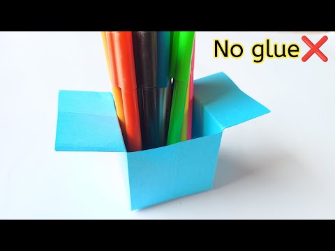 DIY pen stand|How to make pen stand with paper|DIY paper pen stand|No glue paper craft|Origami box