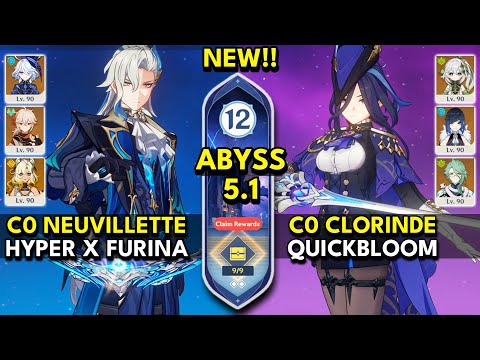 NEW Spiral Abyss 5.1 Floor 12 (9 Stars) C0 NEUVILLETTE & C0 CLORINDE - Genshin Impact 5.1