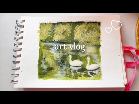 swan painting using gouache | art vlog ✨