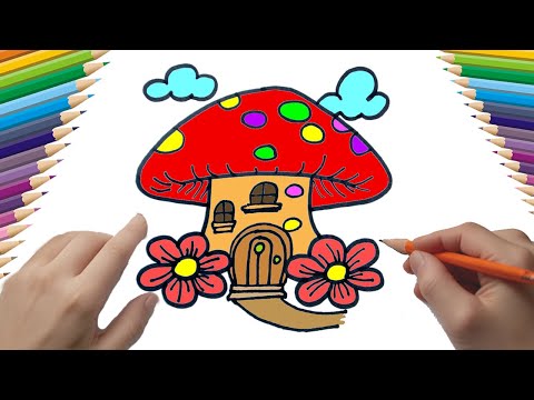 Cómo dibujar una casa de hongo paso a paso para niños #peketona