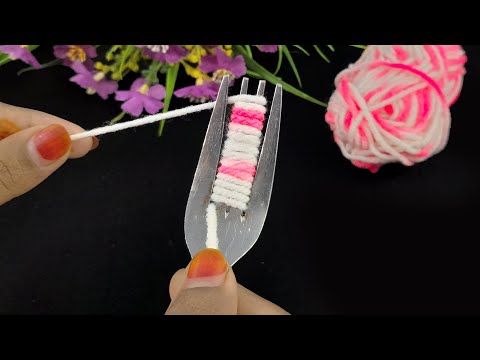 Easy Flower Craft Ideas with Woolen - Hand Embroidery Amazing Trick - Wool Flower Design