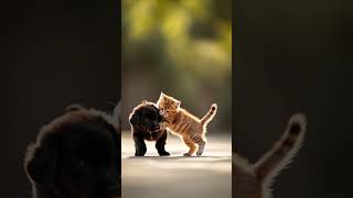 Kitten Pounces, Puppy Playtime! #aianimation #cat #heartwarmingstory