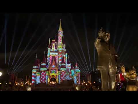 Magic Kingdom at Night Christmastime Cinderella Castle Projections and Main Street 2020 at Disney