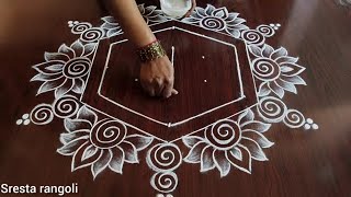 Indian traditional rangoli design with (5*3) dot's // Daily kolams //