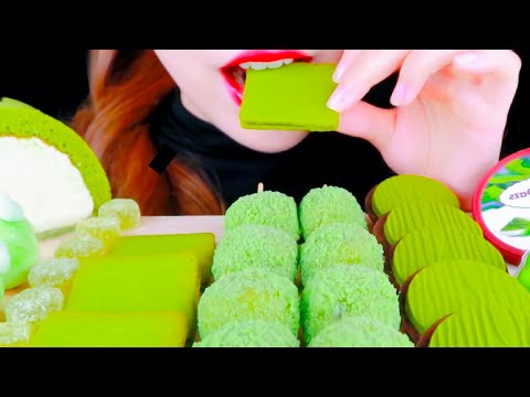 ASMR Green Dessert Party, Cookies, Mochi Eating Vlog, Mukbang 그린 디저트 파티, 쿠키, 모치 먹기 @LESA_ASMR